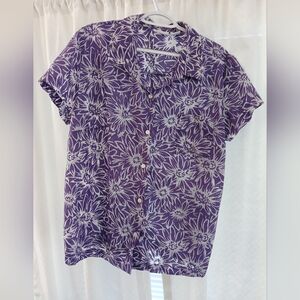 Floral Burn-Out Button Down Purple XL Shirt